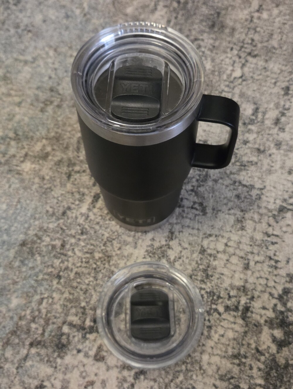 YETI Rambler 20 oz Travel Mug with Handle & Bonus Extra Lid – Black